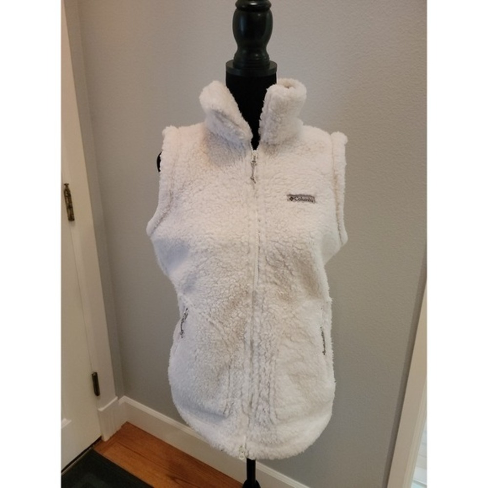 Columbia Womens Vest Small Fleece‎ Full Zip Sleeveless Pockets Cream Ivory - Picture 2 of 7